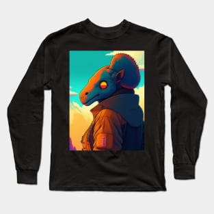 Dinosaur in jacket in space Long Sleeve T-Shirt